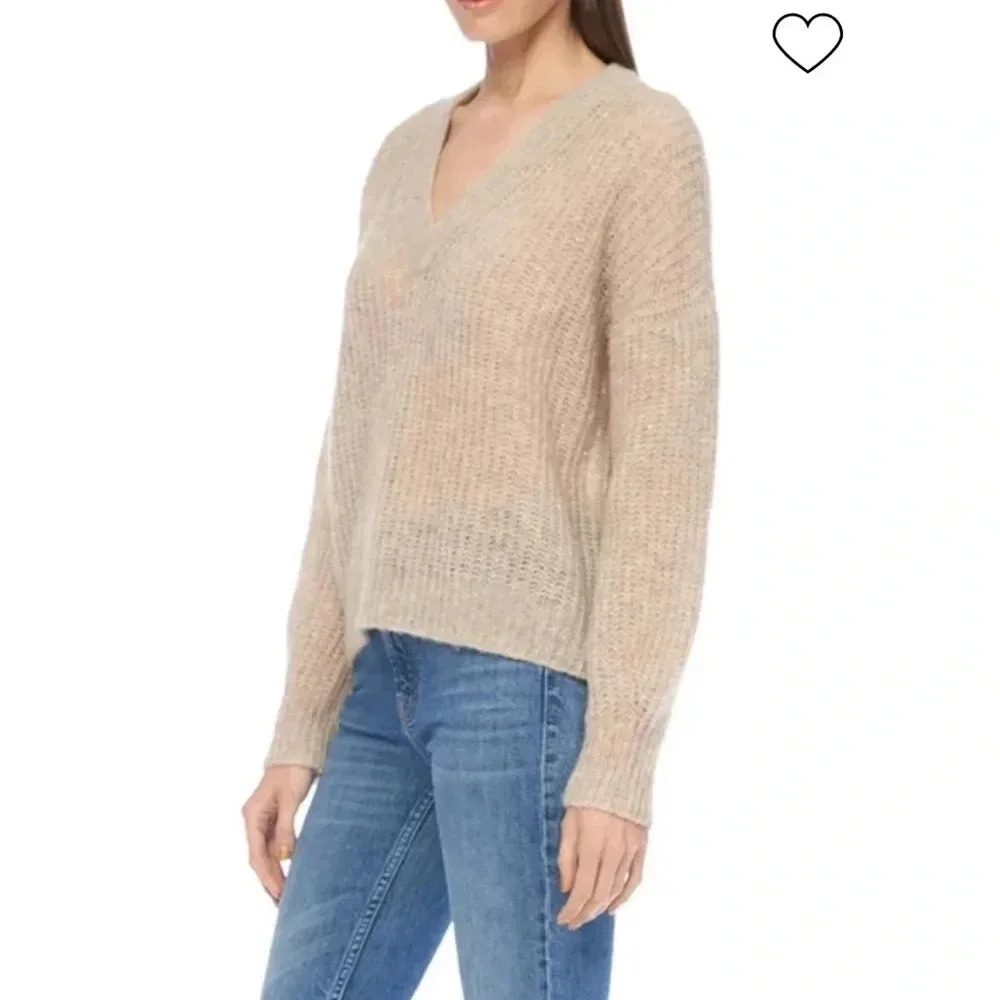 360 CASHMERE NWT Georgina V Neck Baby Alpaca Wool Sweater Camel Gold - Picture 7 of 9